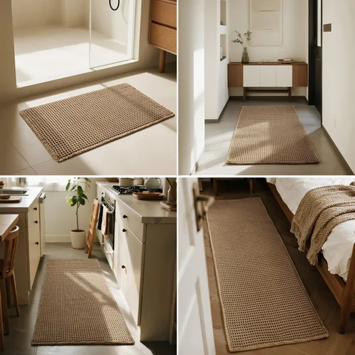 Miniatura 8 de Triohero Tapete de baño con diseño de gofre, tapete de baño pequeño y bohemio, antideslizante, lavable, ultra suave, súper absorbente, de secado