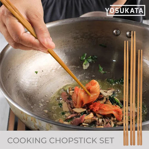 Miniatura 9 de YOSUKATA Sartén wok de acero al carbono – Sartenes para freír de 13.5 pulgadas – Wok chino con pow de fondo plano + tapa de wok de 12.8 pulgadas +