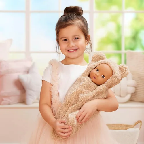 Miniatura 6 de LullaBaby – Muñeca de bebé realista de 14 pulgadas – Tono de piel oliva y ojos marrones – Oso de ultra-suave – Abrazador temático – Juego