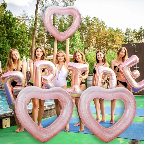 Miniatura 6 de Heart Inflatable Pool Tube Floats with Glitters - Pool Floaties Swim Ring Tubes for Adults/Teens, Pool Parties, Beach Vacations& Romantic Events Oro