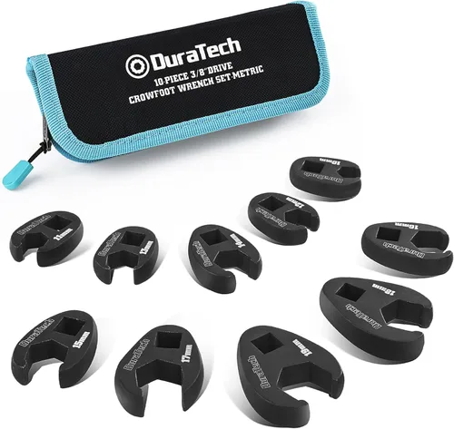 Miniatura 9 de Duratech Juego de 10 piezas de llaves Crowfoot de 3/8 pulgadas, juego de llaves de extremo abierto, métricas, 10-19mm, acero CR-V, con organizador