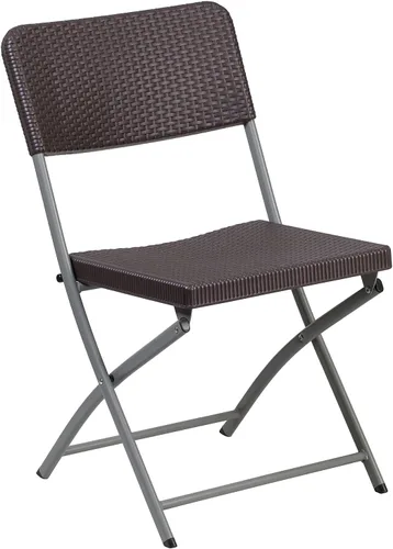 Miniatura 7 de Flash Furniture HERCULES Series - Silla plegable de plástico de ratán marrón con marco gris