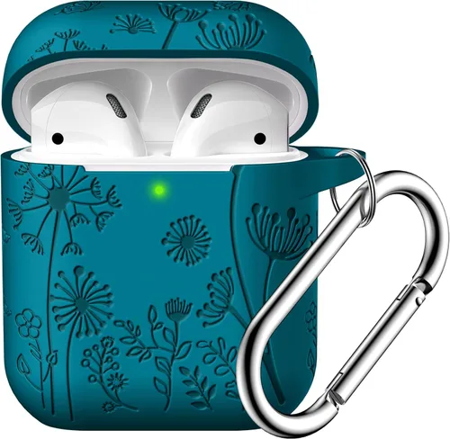 Miniatura 26 de Lerobo Funda protectora completa para AirPods de 2ª y 1ª generación, con grabado de flores, compatible con Apple AirPod, funda de carga con llavero