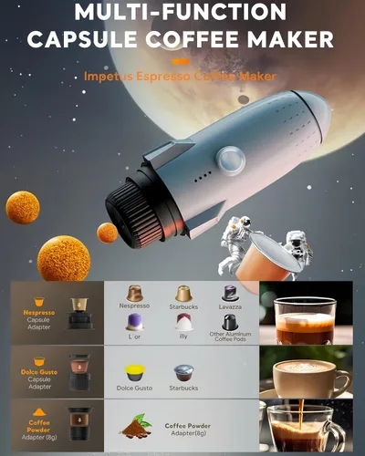 Miniatura 3 de Máquina de café expreso portátil, cafetera de viaje 3 en 1 con 7800 mAh de preparación caliente/fría y calentamiento rápido con USB-C, para camping