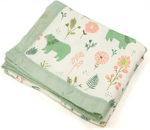 Manta de muselina de oso floral, colcha de muselina para bebé, para niños y niñas, manta para todo, funda para cochecito, tamaño L, 43 x 45 pulgadas