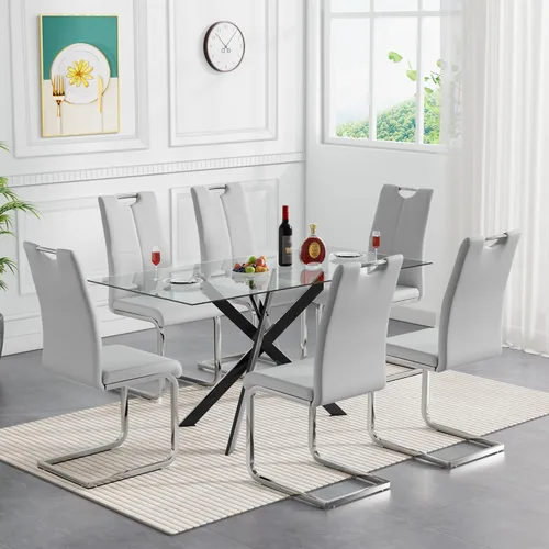 Miniatura 16 de Juego de mesa de comedor de cristal negro de 51 pulgadas para mesa de cocina de 4,5 piezas y sillas con patas de metal y 4 sillas de comedor de piel