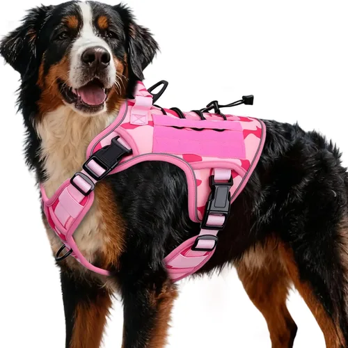 Miniatura 91 de Arnés táctico para perros grandes, chaleco reflectante ajustable sin tirones con sistema Molle, control de grado militar K9 para entrenamiento