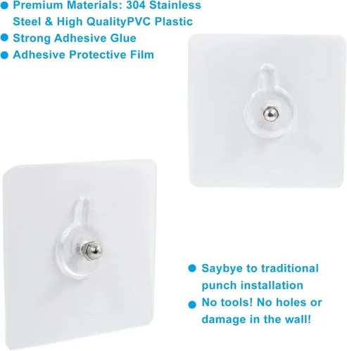 Miniatura 3 de Hitefu 10 ganchos autoadhesivos sin clavos, ganchos de pared resistentes para colgar, adhesivos sin tornillos para montaje en pared, ganchos