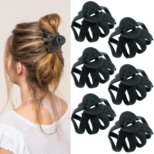 2.8 Pulgadas Pinzas de pelo medianas de pulpo para mujeres, pinzas de pelo negras mate para cabello fino, pinzas de agarre fuerte antideslizantes de