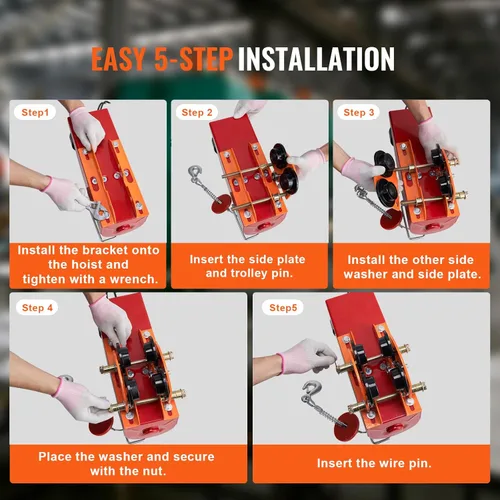 Miniatura 5 de VEVOR Carro manual de polipasto eléctrico, 1100 lbs/0.5 toneladas de capacidad para PA200 PA250 PA300 PA400 PA500, carretilla de viga de empuje