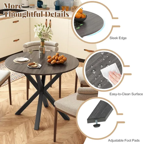 Miniatura 7 de Giantex Mesa de comedor redonda de 36" para 4, mesa de cocina estilo granja con patas de madera de goma, almohadillas ajustables para pies, mesas