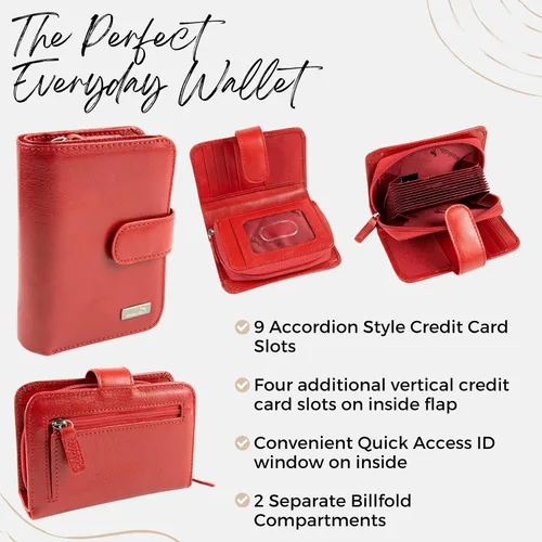Miniatura 3 de Billetera de cuero RFID de acordeón, Rojo, Contemporáneo