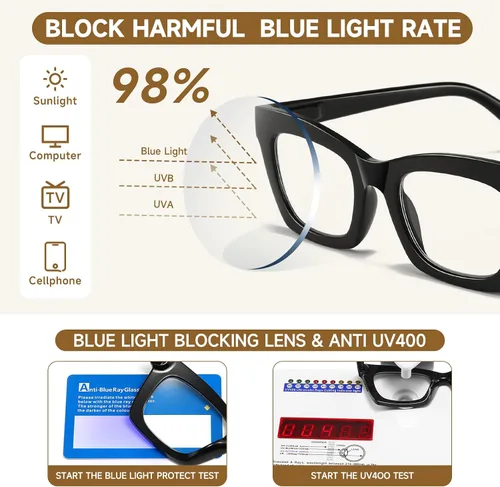 Miniatura 4 de Gafas de lectura de ojo de gato para mujer, paquete de 3 lectores de luz azul con bisagra de resorte, elegantes anteojos de computadora