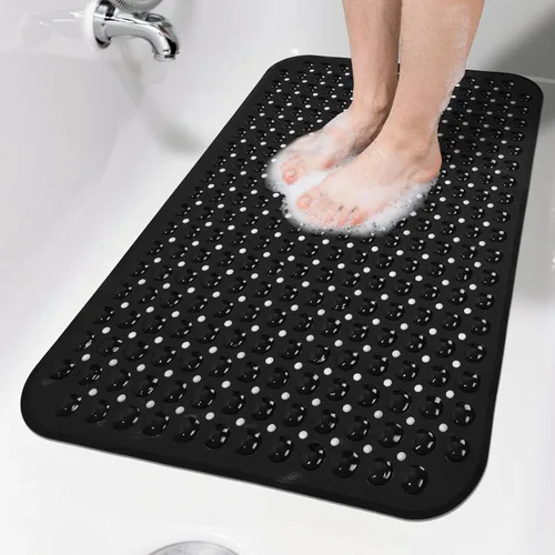 Tapete de ducha negro antideslizante de 17 x 30 pulgadas, tamaño estándar, tapete de baño de burbujas suaves para ducha interior, tapete de baño con
