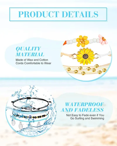 Miniatura 7 de Hicarer 21 pulseras de olas surfistas ajustables e impermeables hechas a mano para la amistad, joyería para mujer
