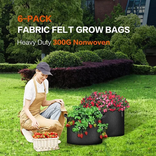 Miniatura 7 de iPower - Bolsa de cultivo para plantas de 5 galones, paquete de 6, resistentes, de tela con asas de nylon, contenedores de 300g de tela no tejida