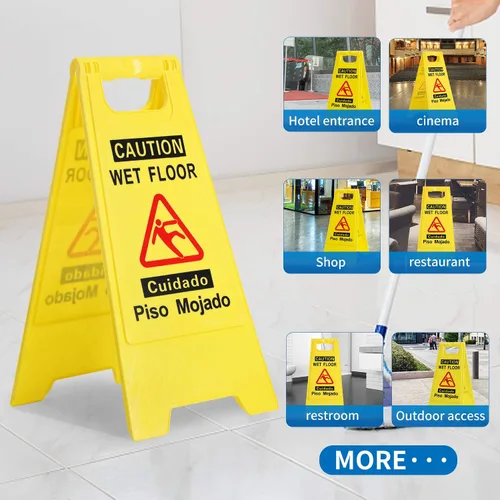 Miniatura 6 de CERLMLAND Señal de precaución mojada para piso, plegable, resistente, bilingüe de doble cara, letreros de advertencia de seguridad para uso