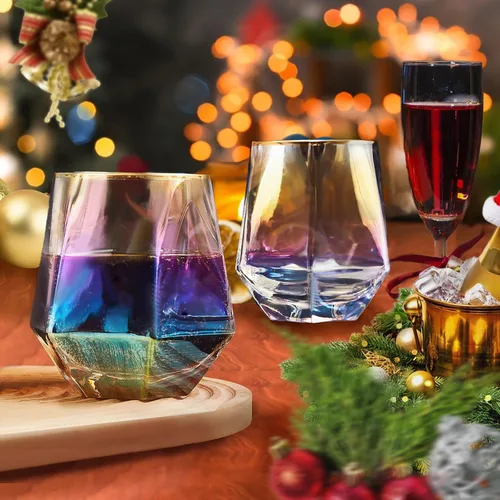 Miniatura 6 de Copas de vino sin tallo, cristalería iridiscente de 10 onzas, vasos modernos de color arcoíris para vino tinto, cócteles, whisky, regalos, amantes