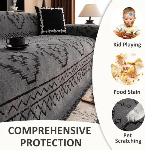 Miniatura 12 de VClife Fundas de sofá bohemio de felpilla para sofá seccional, fundas de sofá suaves y antideslizantes para sofá de 2 cojines, protector de muebles
