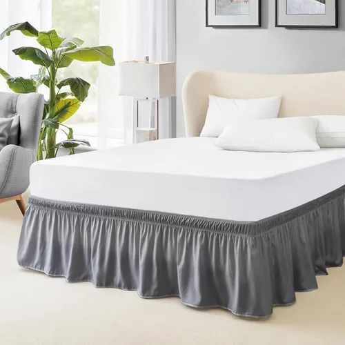 Miniatura 12 de FreshCulture Falda de cama King, con volantes antipolvo para cama de tamaño King, fácil ajuste con caída a medida de 15 pulgadas, falda de cama