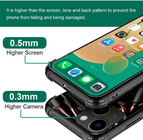Miniatura 2 de ZHEGAILIAN Funda compatible con iPhone 14, funda de munición AK 47, parte trasera de vidrio templado+funda protectora de TPU de silicona suave