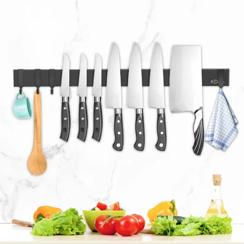 Miniatura 11 de Dmore soporte magnético para cuchillos de pared—con 4 ganchos, Sin Perforación, tira magnética negra de 23 pulgadas para cuchillos, potente estante