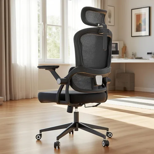 Miniatura 16 de Monhey Silla de oficina ergonómica con soporte lumbar, reposacabezas y brazos abatibles, altura ajustable, mecedora, giratoria, multiángulo de 90° a