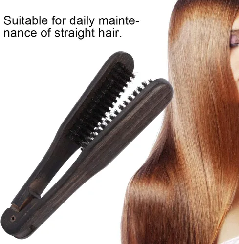 Miniatura 4 de Peine para alisar el cabello, pinza de cerdas de jabalí, cepillo de doble cara con abrazadera de cepillo, sin cepillo eléctrico para desenredar