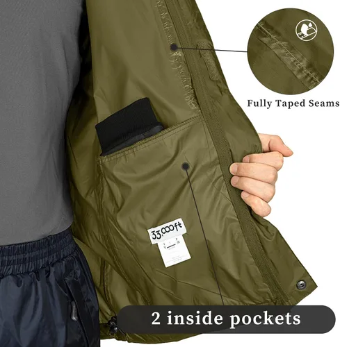 Miniatura 52 de 33,000ft - Chaqueta de lluvia impermeable y plegable para hombre, ligera, con capucha, cortavientos ideal para golf o ciclismo
