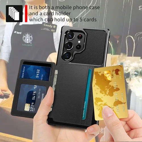 Miniatura 2 de Wefor Funda para Samsung Galaxy S23 Ultra - Funda tipo cartera con bolsillos para tarjetas de piel sintética para Samsung Galaxy S23 Ultra 2023 Negro