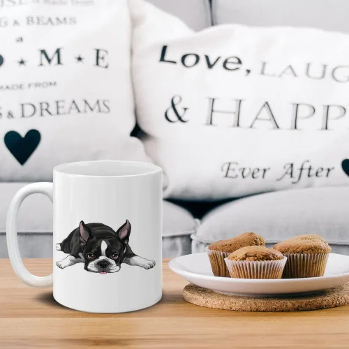 Miniatura 4 de MUGBREW Boston Terrier - Taza de café de cerámica con diseño de perro acostado y mirando hacia arriba, 11 onzas