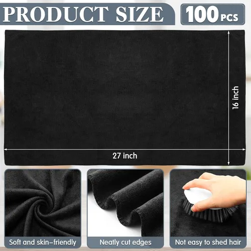 Miniatura 2 de Newwiee 100 toallas grandes de microfibra negra a granel de 16 x 27 pulgadas, toallas absorbentes de secado de pelo, toallas de mano a prueba
