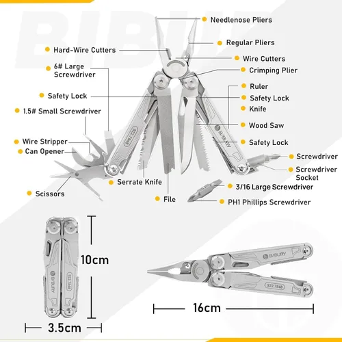 Miniatura 2 de BIBURY Multitools BI2043 - Alicates portátiles multiherramienta plegables con resorte con tijeras, abrelatas y destornillador, herramientas EDC
