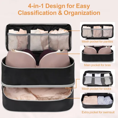 Miniatura 3 de Cambond Travel Underwear Organizer Bag - 4-in-1 Double Layer Lightweight Bra Organizer, Portable Expandable Compression Packing Cubes Travel Packing
