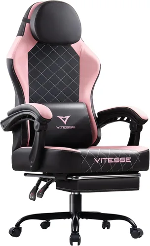 PUKAMI Silla de juegos con reposapiés, silla ergonómica para jugadores para adultos, silla reclinable de juego de computadora estilo carreras con