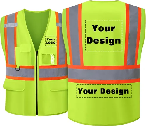 Miniatura 35 de Chaleco de seguridad personalizable con logotipo con 5 bolsillos y cremallera reflectante de alta visibilidad clase 2 ropa de trabajo al aire libre