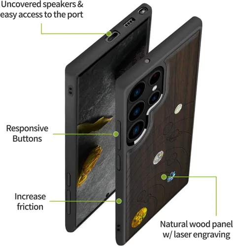 Miniatura 6 de Carveit Funda de madera de diseñador para Samsung Galaxy S22 Ultra (grabado en madera e incrustaciones de carcasa) compatible con cargadores Sistema