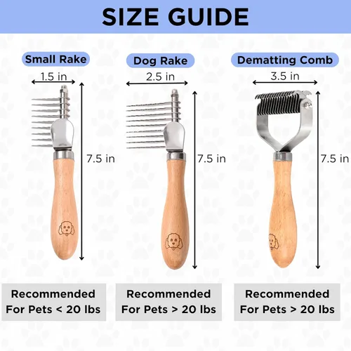 Miniatura 9 de Peine de desenredar para mascotas para perros y gatos con mango de madera, rastrillo de subpelo para perros con cuchillas de acero inoxidable, peine