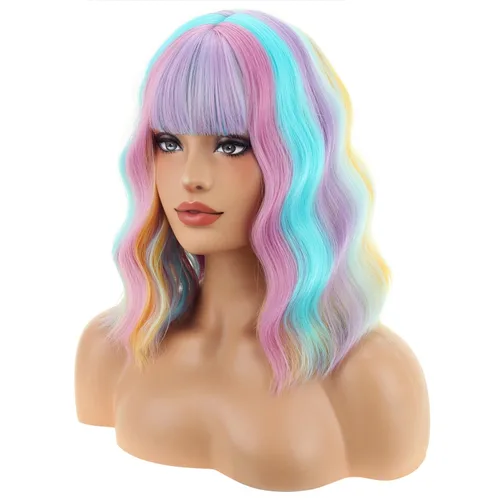 Miniatura 10 de BERON 14 Inches Ash Blonde Wig with Bangs Short Curly Wig Short Ash Blonde Bob Synthetic Wigs for Women Daily Halloween Party or Cosplay Hairnet