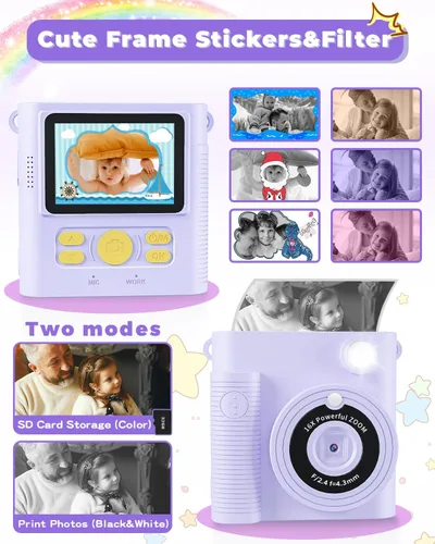 Miniatura 3 de Cámara de impresión instantánea para niños, regalos de cumpleaños de Navidad para niñas y niños de 3 a 12 años, cámaras de video digitales HD
