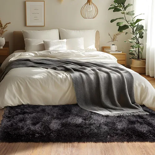 Miniatura 2 de Alfombra Pasillo Negra para Dormitorio y Pasillos, Alfombras de Área Mullidas de 2x6 Pies Antideslizantes para Mesita de Noche y Dormitorio