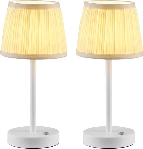 Miniatura 13 de PUSU Juego de 2 lámparas de mesa LED inalámbricas negras, lámpara de cabecera recargable de 4000mAh regulable de 3 vías con pantalla de tela
