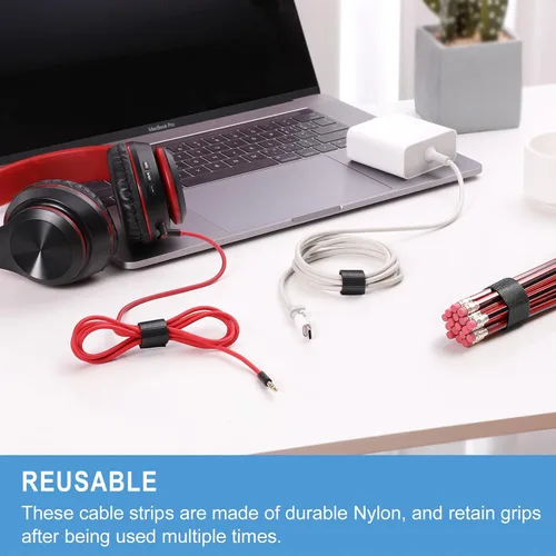 Miniatura 4 de 100 bridas reutilizables de 8 pulgadas Envolturas de cable ajustables, correas de cable Organizador de cables de gancho y bucle, organización