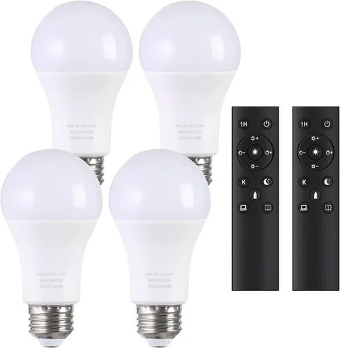 Miniatura 10 de Bombillas LED A19 con control remoto, bombillas de 800 lm 9 W (equivalente a 60 W), regulables continuas 3000K-6000K, base E26, CRI 80+, 2.4 GHz