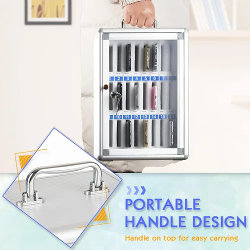 Miniatura 6 de Gabinete de almacenamiento para teléfonos celulares con 24 ranuras, de aleación de aluminio, para montaje en la pared con cerradura, se puede llevar