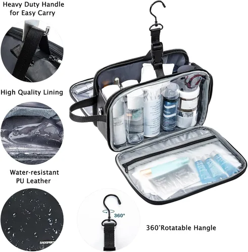 Miniatura 5 de BAGSPRITE Neceser para Hombres y Mujeres, Bolsa de Viaje con Gancho para Colgar, Bolsa de Cosméticos Resistente al Agua, Organizador de Kit de Negro
