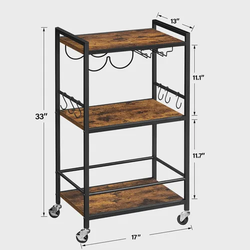 Miniatura 6 de TUTOTAK Carrito de bar, carrito de servicio para bar doméstico, carrito para microondas, carrito de bebidas, estante de cocina móvil con botellero
