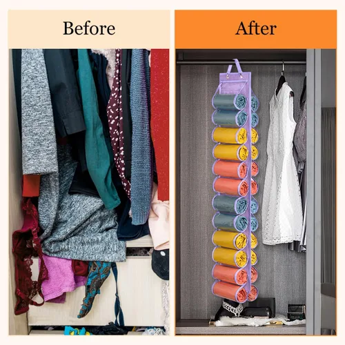 Miniatura 4 de Lirex Organizador de almacenamiento de leggings de yoga con 24 bolsillos, organizador plegable de tela Oxford para colgar en el armario, camisas