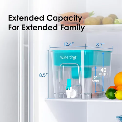 Miniatura 6 de Waterdrop Dispensador de filtro de agua grande de 40 tazas de larga duración de 200 galones con 1 filtro, regalo saludable para el hogar