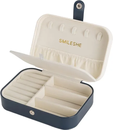 Smileshe Joyero, estuche de viaje portátil pequeño de piel sintética, organizador de 2 capas, cajas de almacenamiento para anillos, aretes,